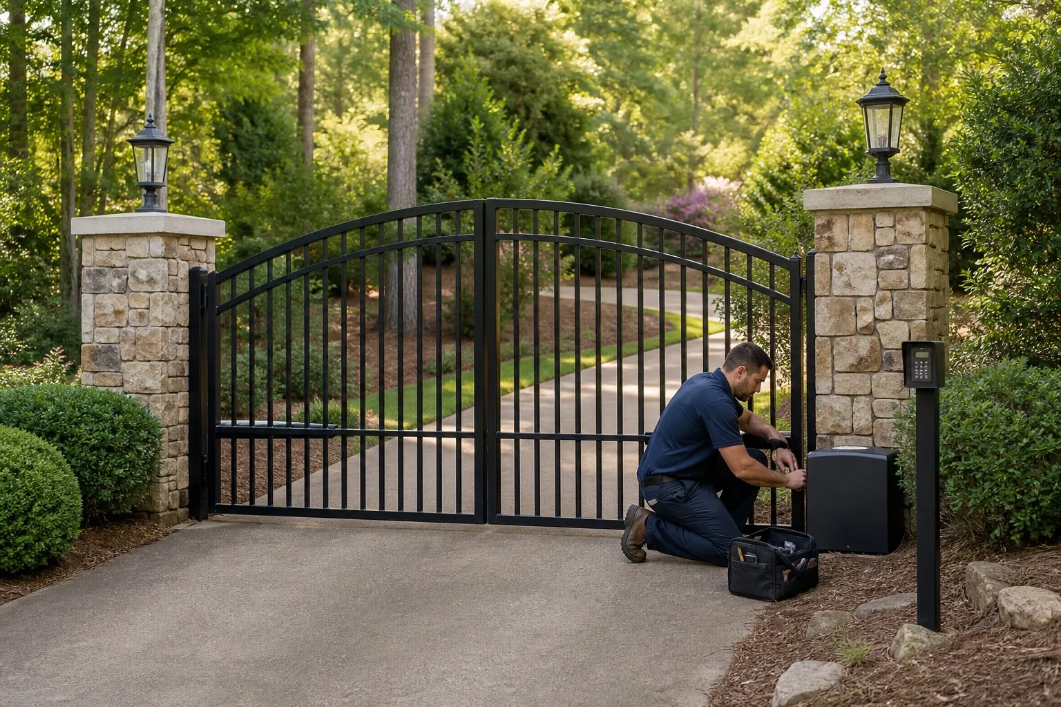 Automated driveway gate at a residential property